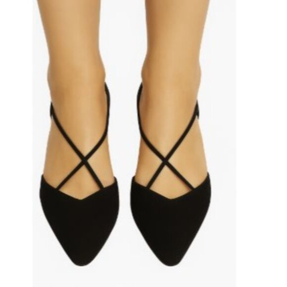Stuart Weitzman 5B Black Suede Heels Womens Size 5 Elegant Square Toe Straps - Picture 1 of 10